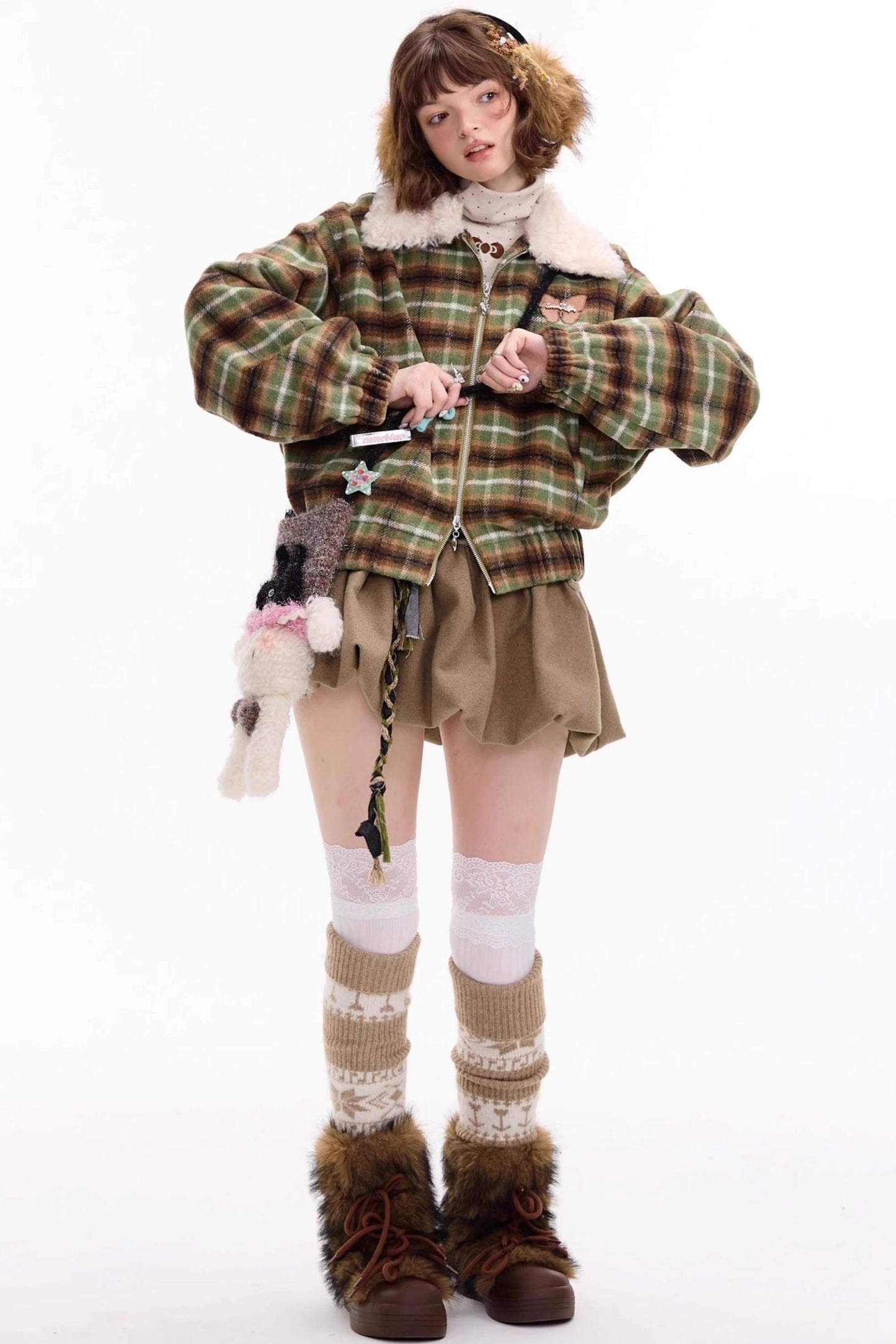 Winter Retro Green Plaid Jacket