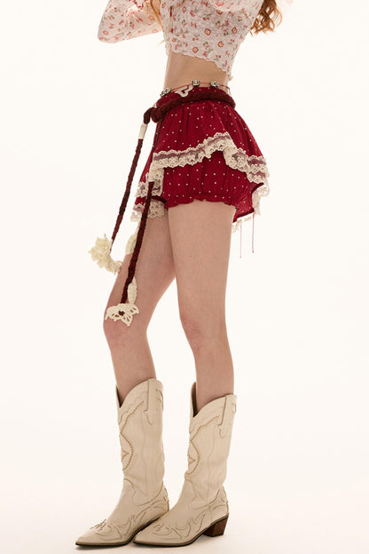 Pink Polka Dot Layered Half-Skirt