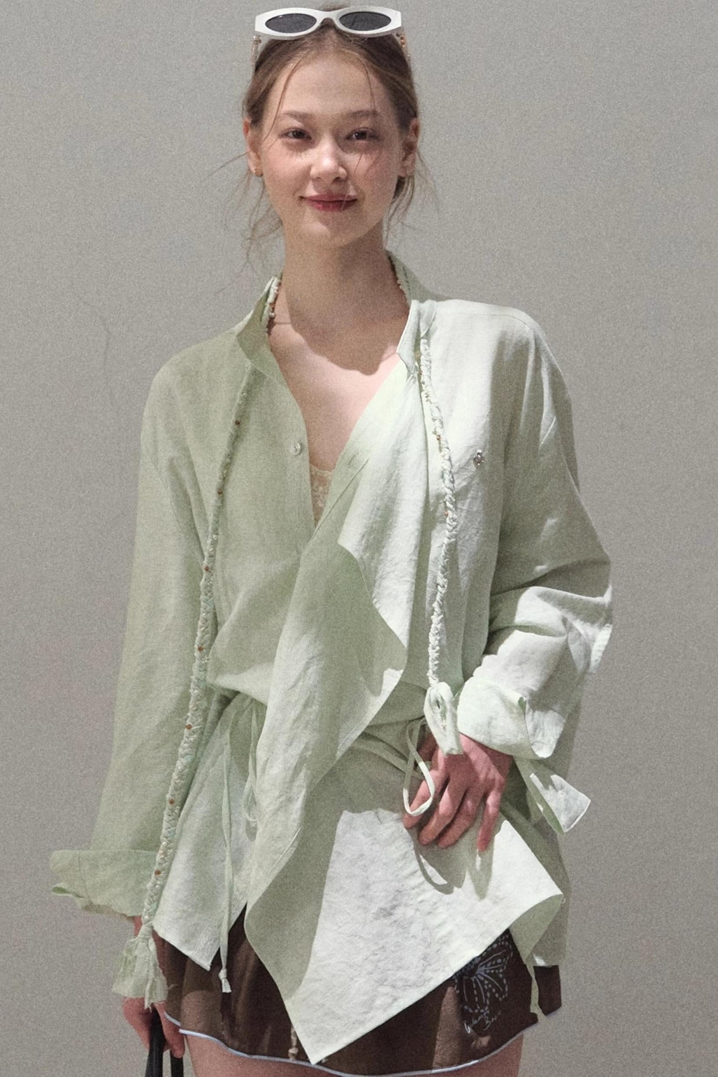 Striped Linen-Cotton Beaded Shirt