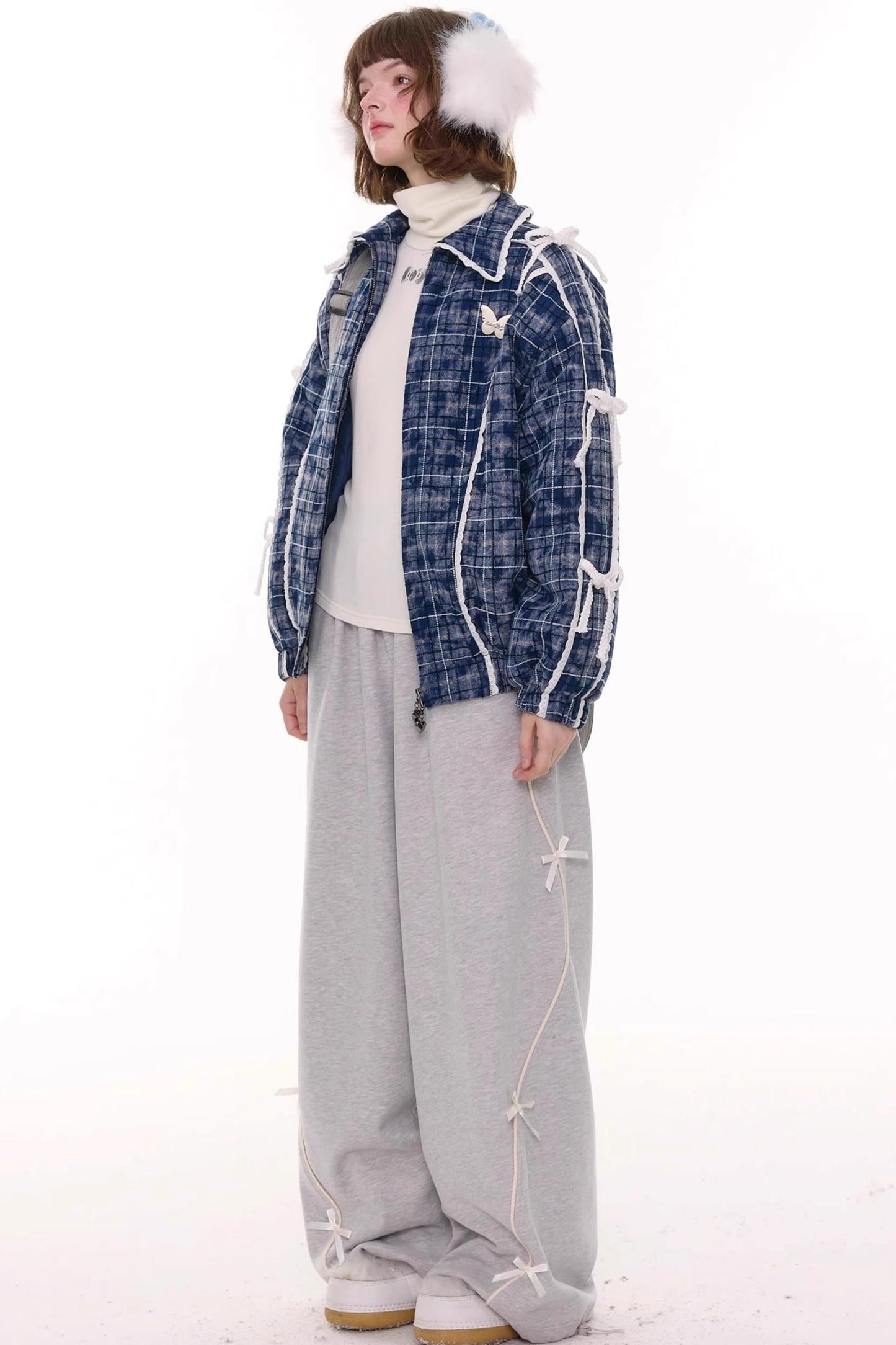 Gray Bow Wide-Leg Sweatpants