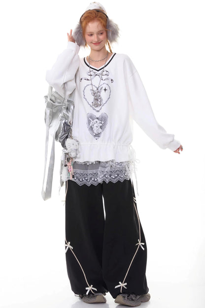 High-Waisted Wide-Leg Sports Sweatpants