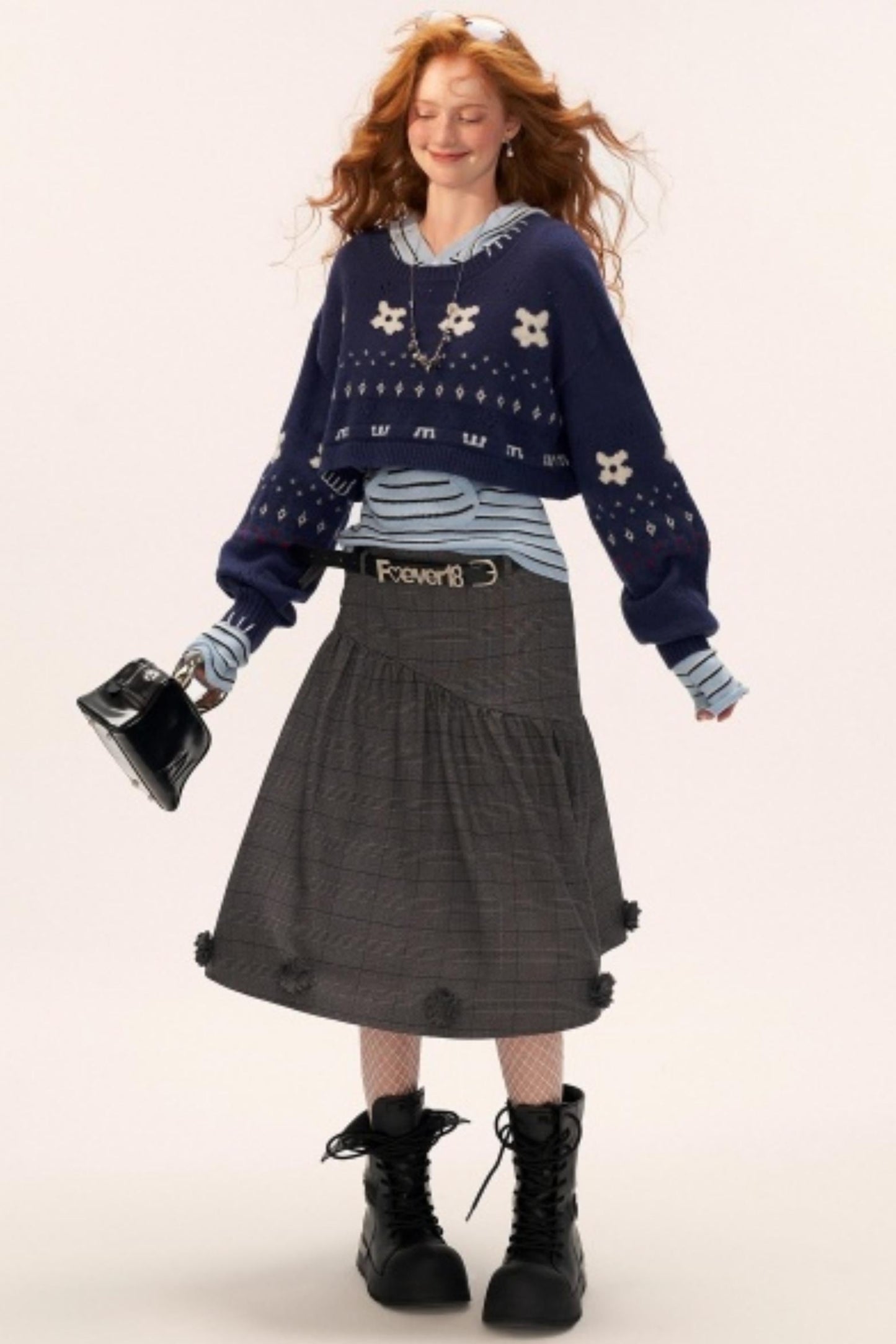 花朵图案高档中长裙