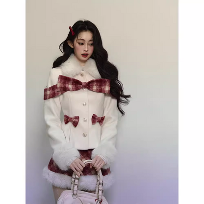 High-End Woolen Jacket & Checkered Skirt Set-Up