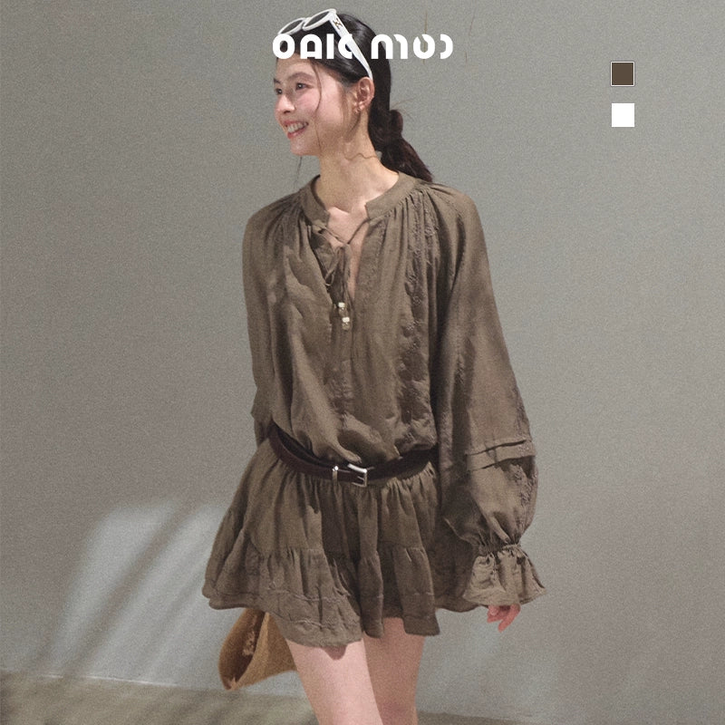 Relaxed Bubble Sleeve Skirt Set-Up