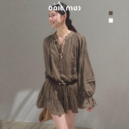 Relaxed Bubble Sleeve Skirt Set-Up