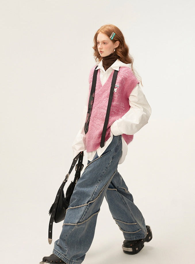 Loose preppy knit vest