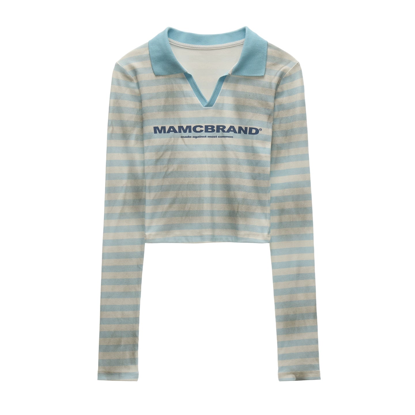 ディストレスト ストライプ ロングスリーブ ポロカラー Tシャツ