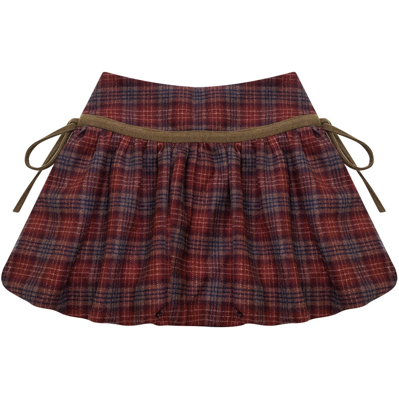 Retro Plaid Drawstring Skirt