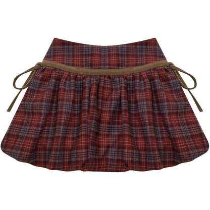 Retro Plaid Drawstring Skirt