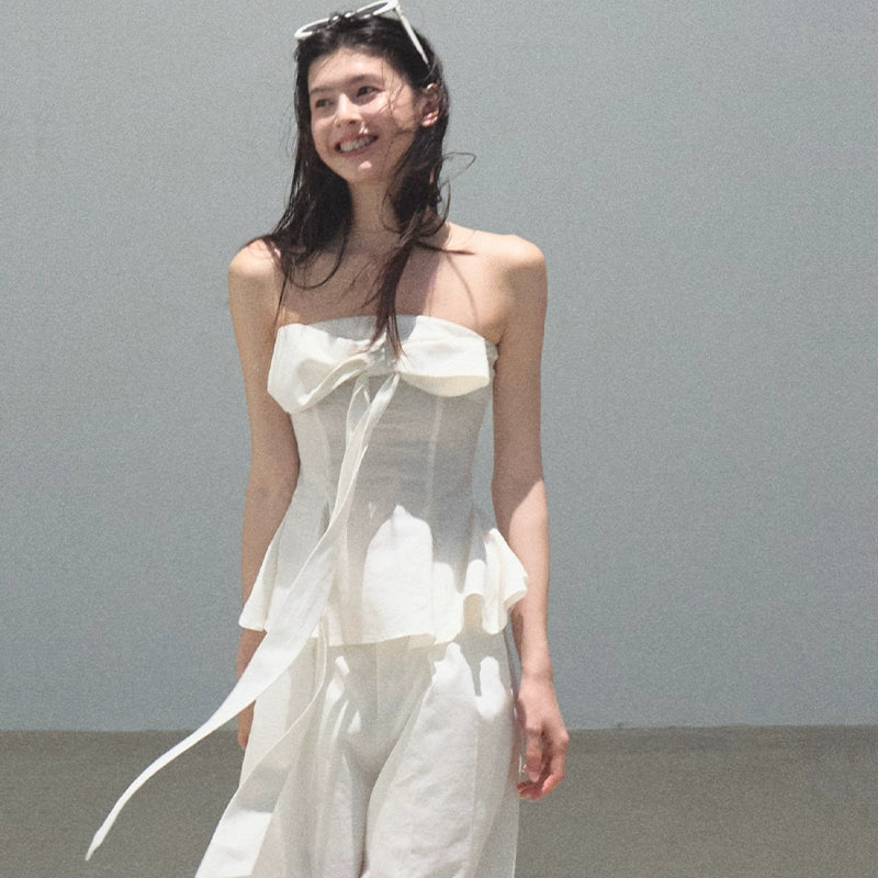 Eternal River Bandeau Top Wide-Leg Trousers Set-Up