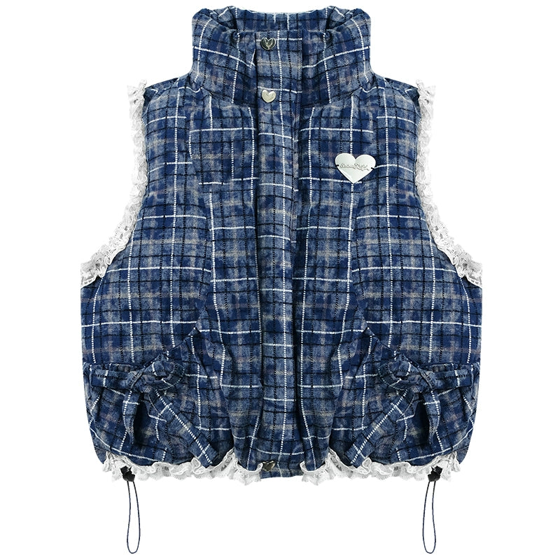 Thickened Velvet Blue Check Cotton Jacket