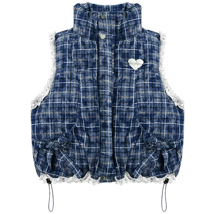 Thickened Velvet Blue Check Cotton Jacket