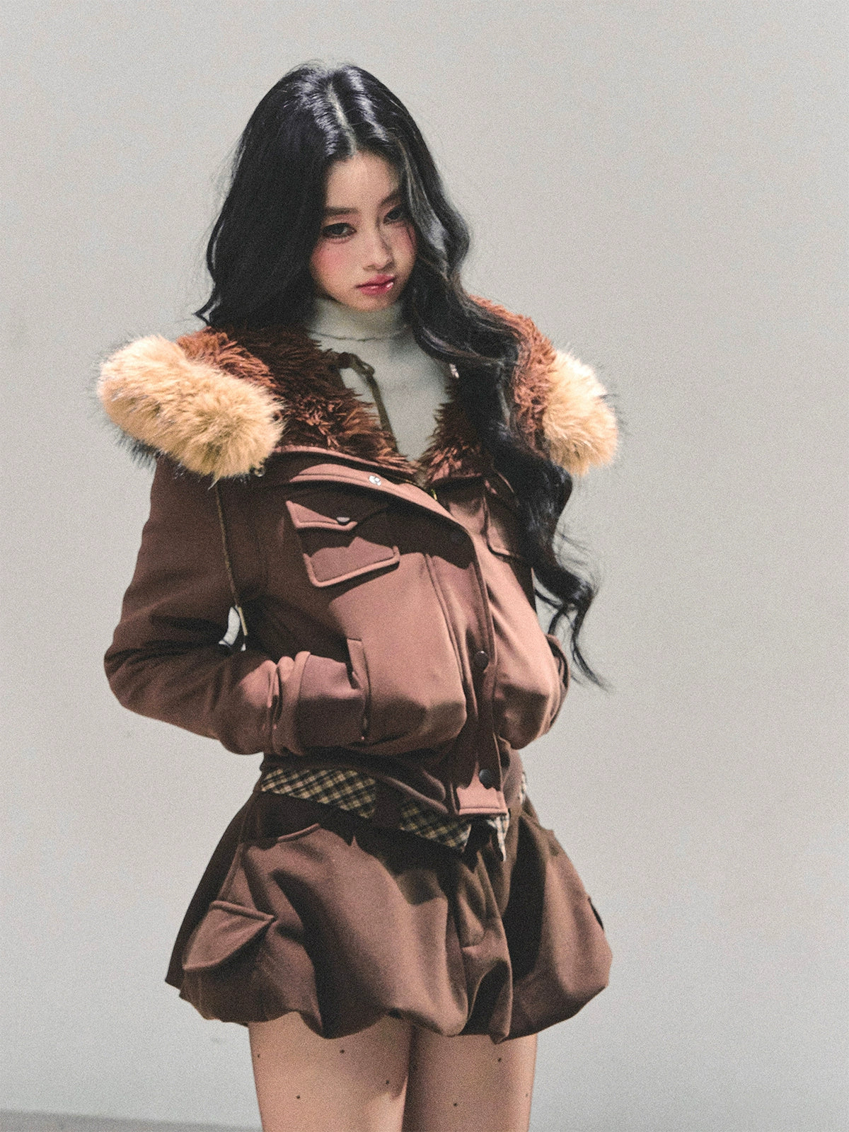 Lamb Wool Hooded Winter Coat