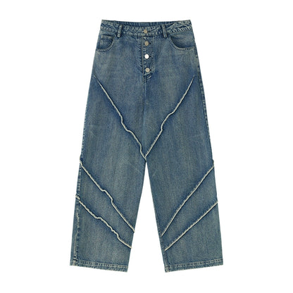 button wash straight-leg pants