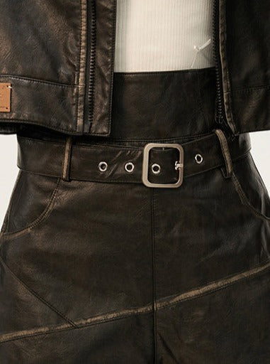 distressed spray painted zipper short jacket