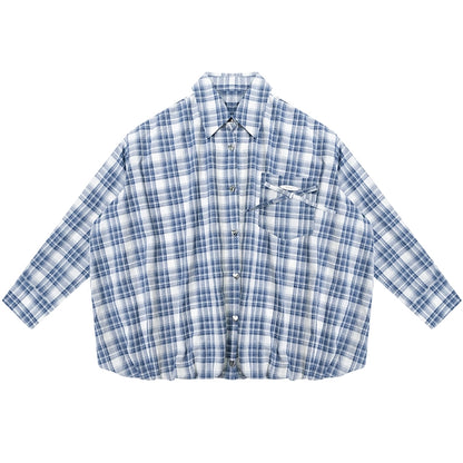 Blue White Plaid Pocket Shirt