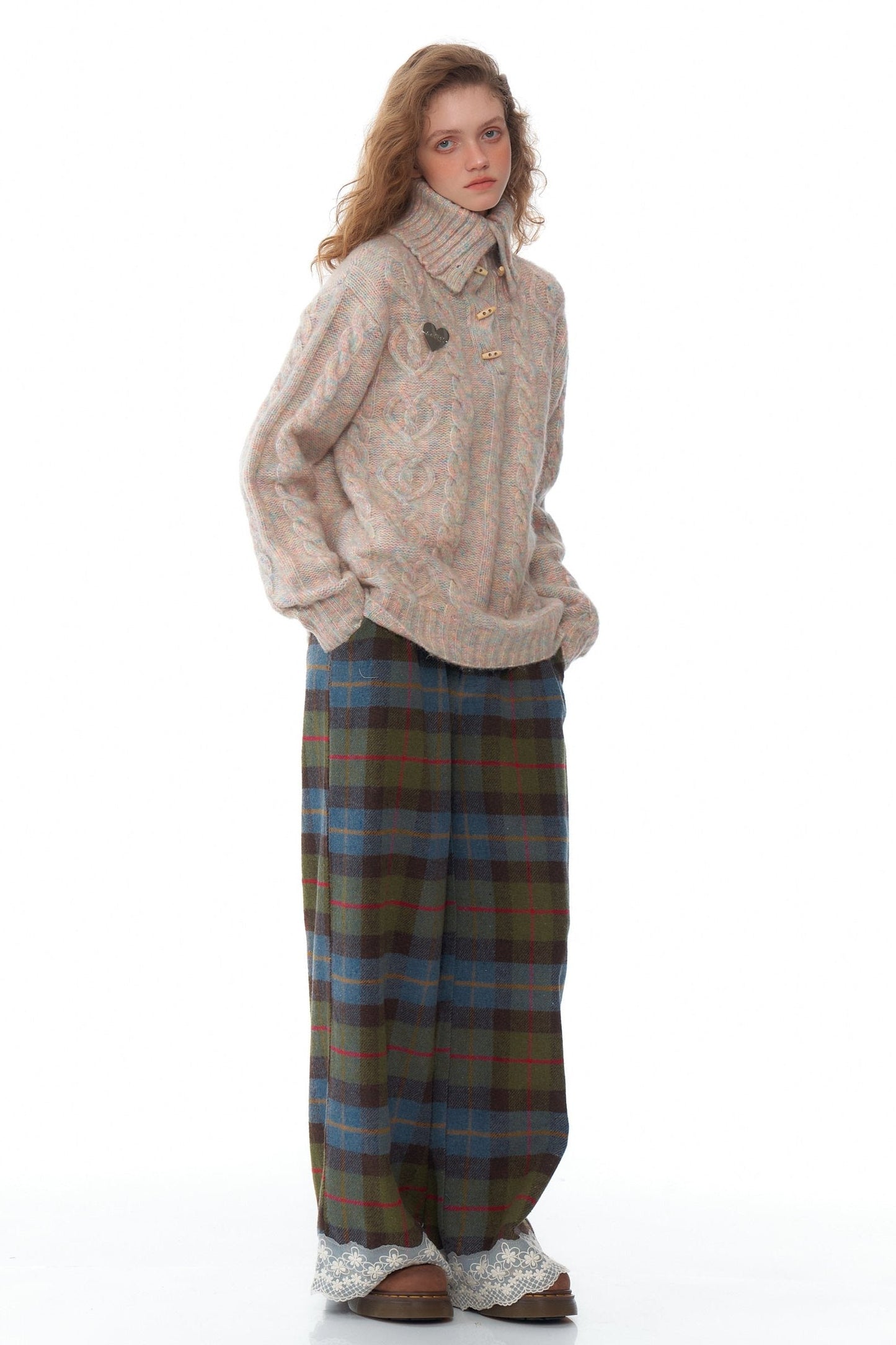 Retro Plaid Lace Stitched Pants