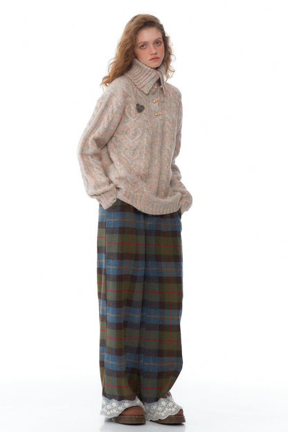 Retro Plaid Lace Stitched Pants