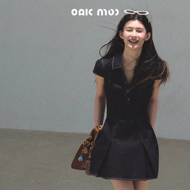 Summer Cicadas Denim V-Neck Waist Dress