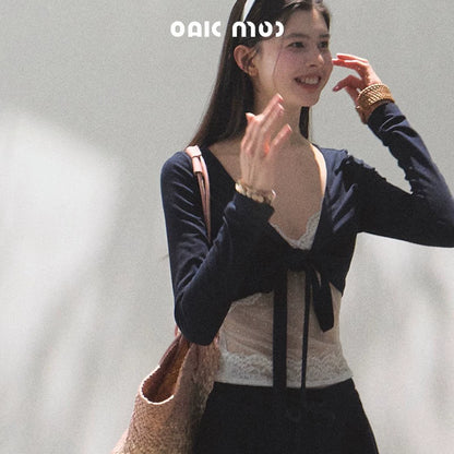 Lace-Up Top &amp; Wide Leg Pants Set-Up