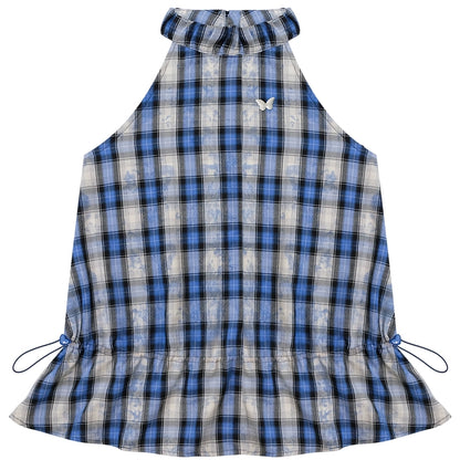 Blue Plaid Halterneck Vest