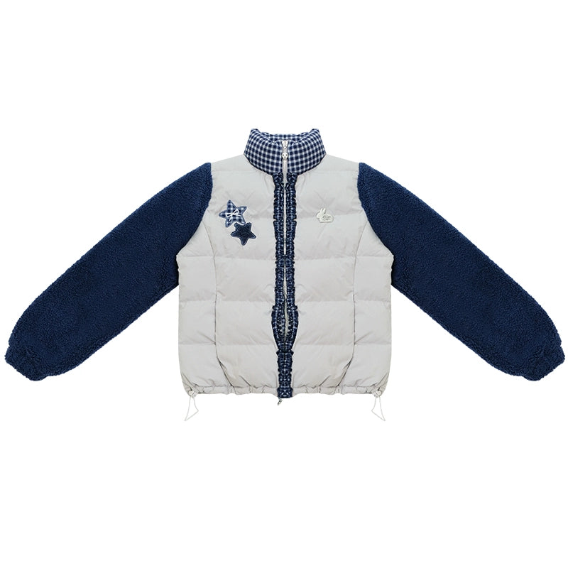 Star Print Color-Blocking Cotton Coat