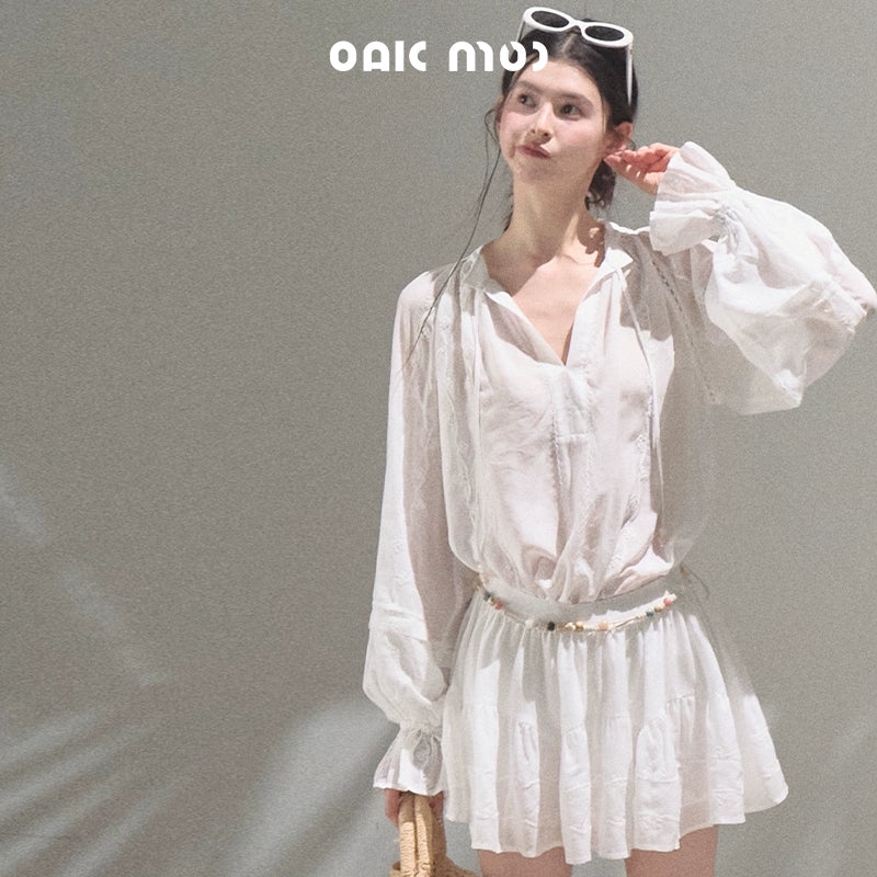 Relaxed Bubble Sleeve Skirt Set-Up