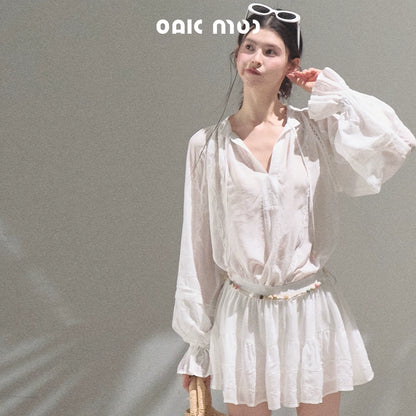 Relaxed Bubble Sleeve Skirt Set-Up