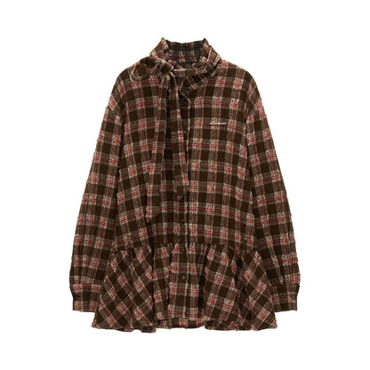 ボウ プレイド シャツドレス