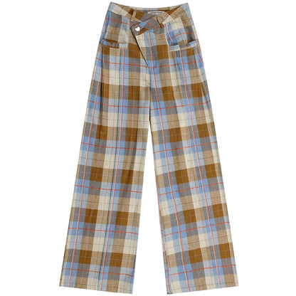 vintage check blue brown pants