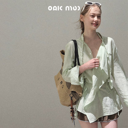 Striped Linen-Cotton Beaded Shirt