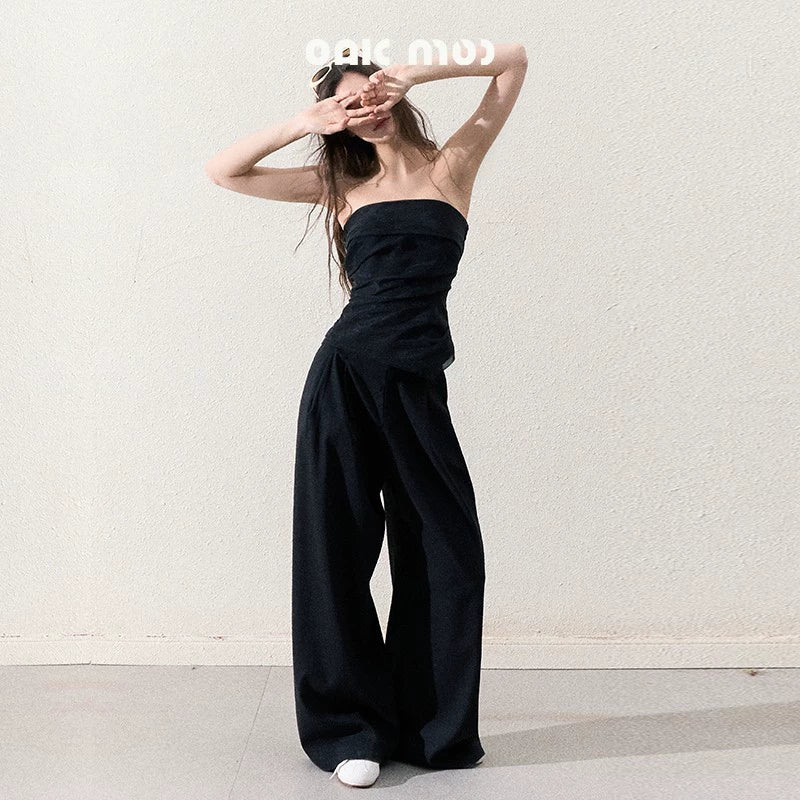 Casual Slim Jacket & Wide Lace Pants Set-Up