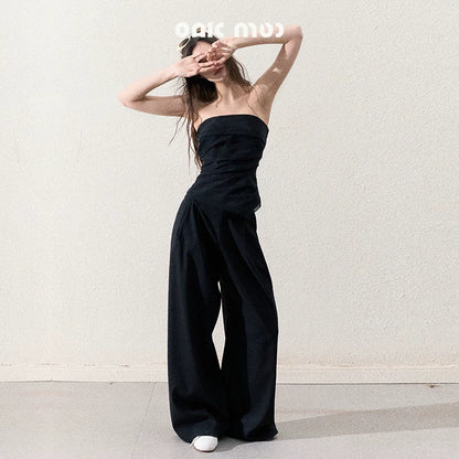 Casual Slim Jacket & Wide Lace Pants Set-Up