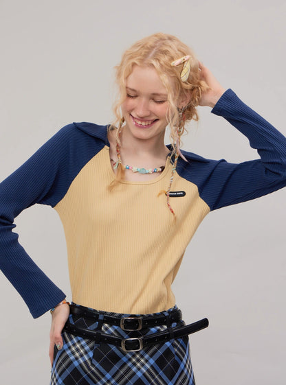 American vintage polo U neck long sleeve T-shirt