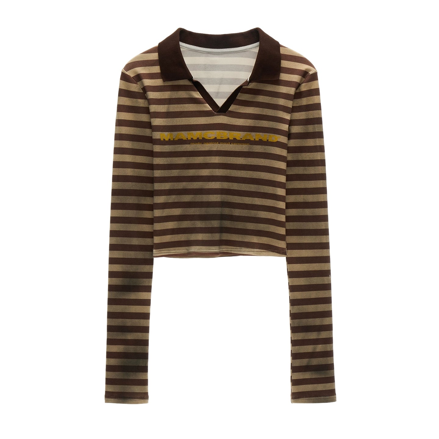 ディストレスト ストライプ ロングスリーブ ポロカラー Tシャツ
