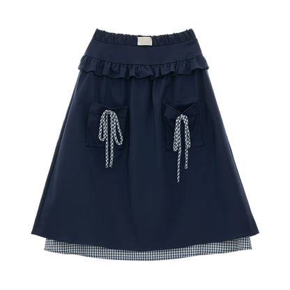 College Check Bow Midi Skirt