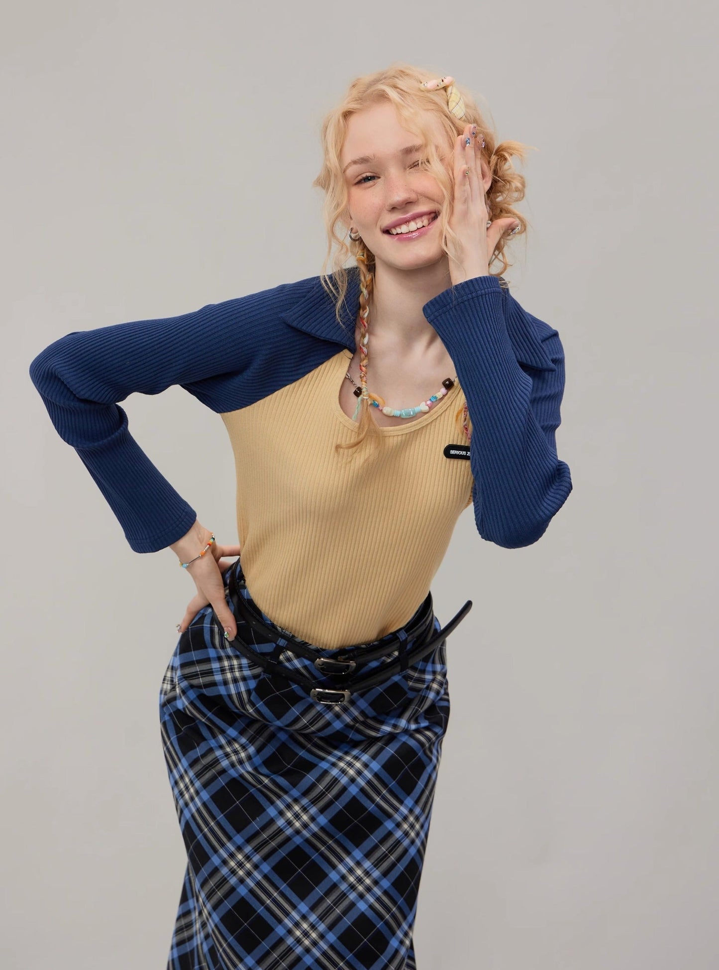 American vintage polo U neck long sleeve T-shirt