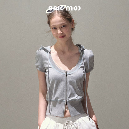 Color Block U-Neck Hooded Cardigan