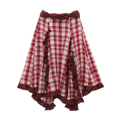 Spliced ​​Plaid Long Skirt