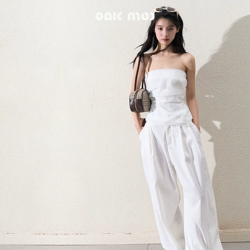 Casual Slim Jacket & Wide Lace Pants Set-Up