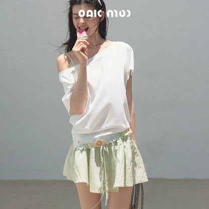 Embroidered Puffy A-Line Skirt