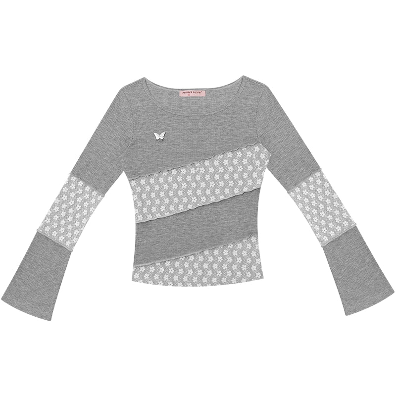 Twill Stitch Lace Knit Top