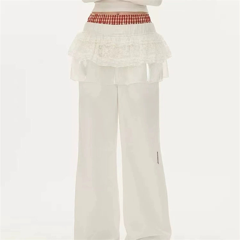 White Layered Wide-Leg Pants