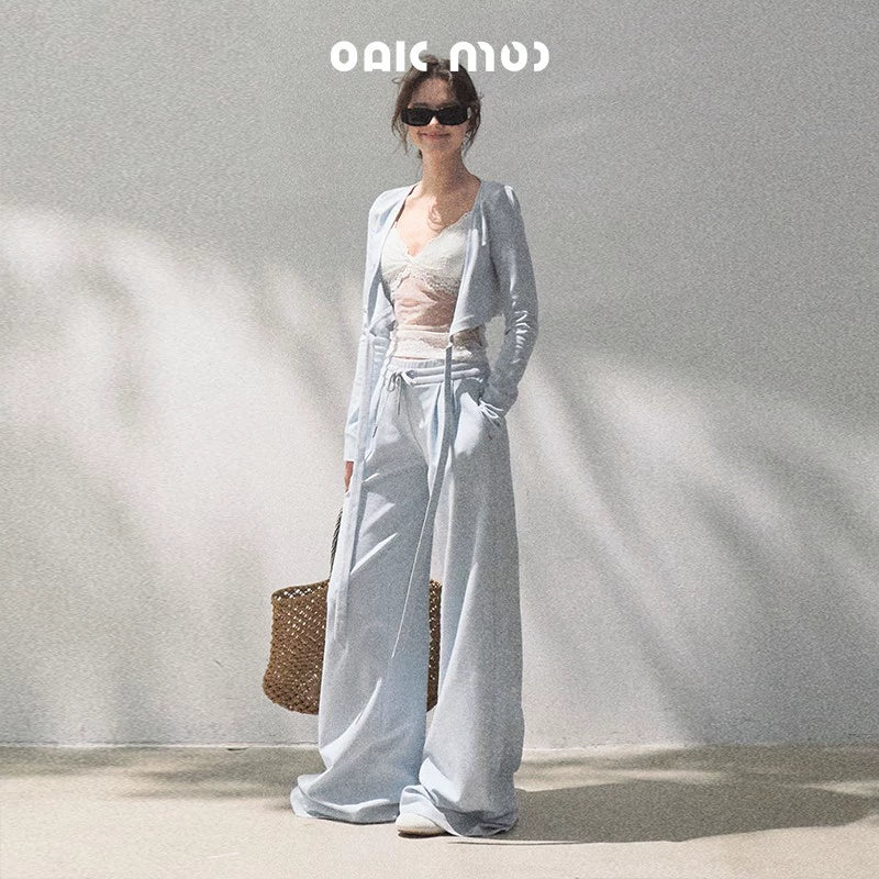 Lace-Up Top &amp; Wide Leg Pants Set-Up