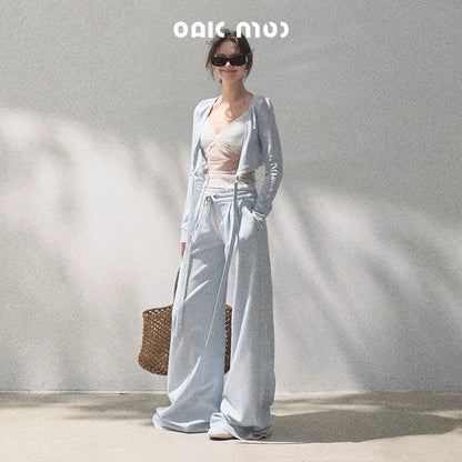 Lace-Up Top &amp; Wide Leg Pants Set-Up