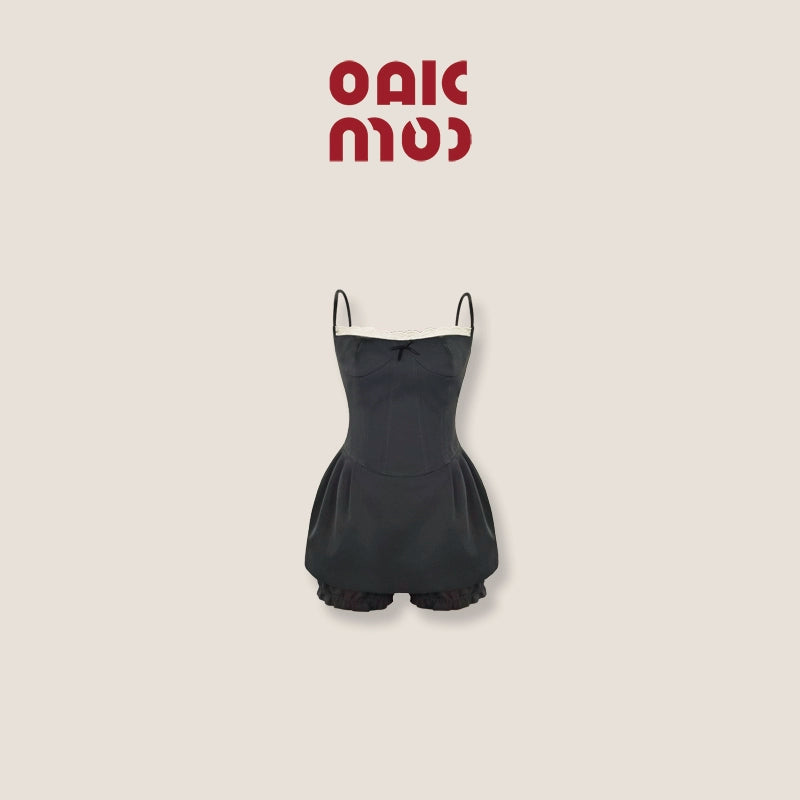 Gray Lace Contrast Suspender Dress Set