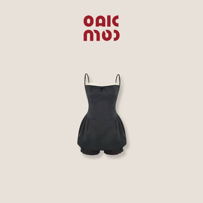 Gray Lace Contrast Suspender Dress Set