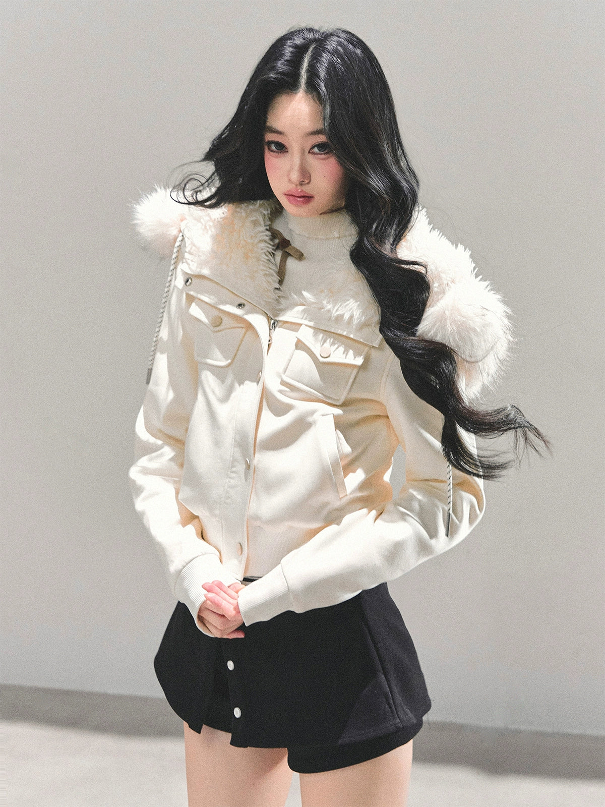 Lamb Wool Hooded Winter Coat