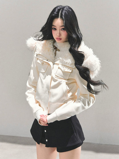 Lamb Wool Hooded Winter Coat