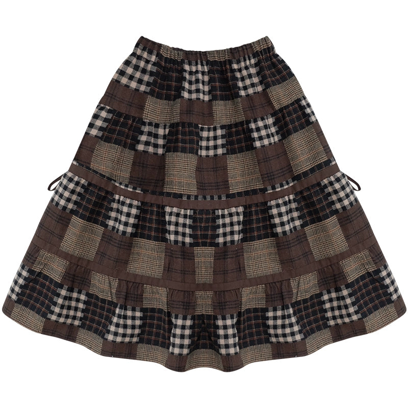 Dark Brown Plaid Skirt
